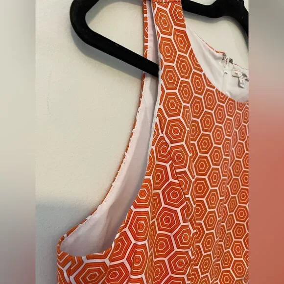 Gap, Orange and White, Geometric Patterned, Sleeveless Midi Dress, Size 6 - Picture 6 of 10